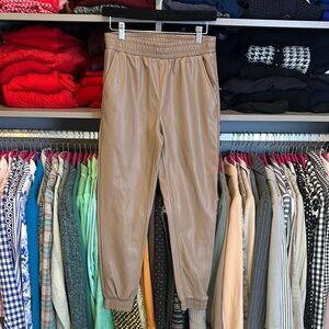 C by One taupe faux leather elastic waistband 2 pocket jogger pants size XS